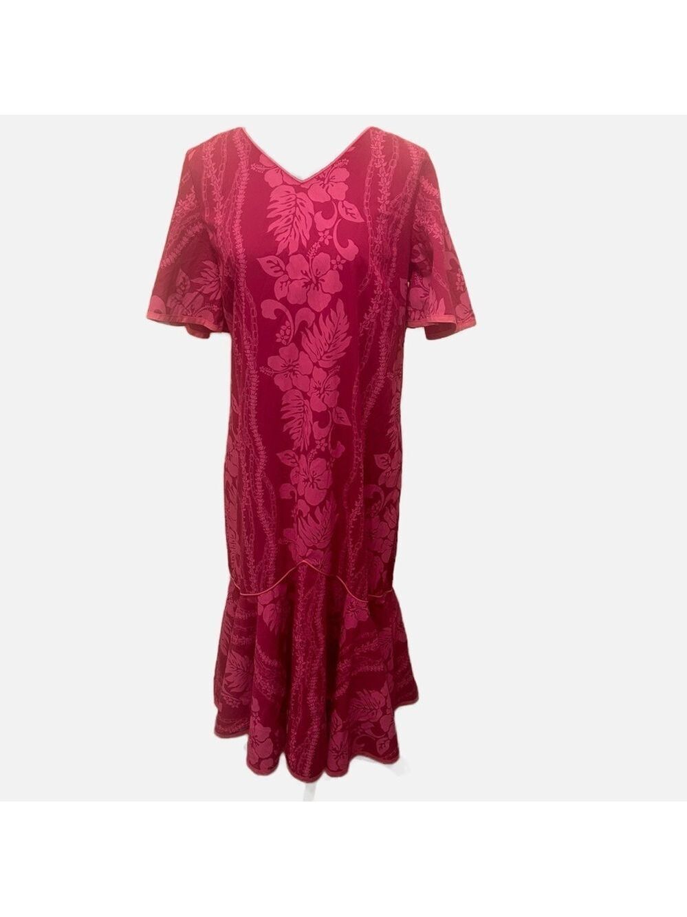 Vintage Shannon Marie Hawaiian Resort Vacation Beach Elegant Pink Floral Dress